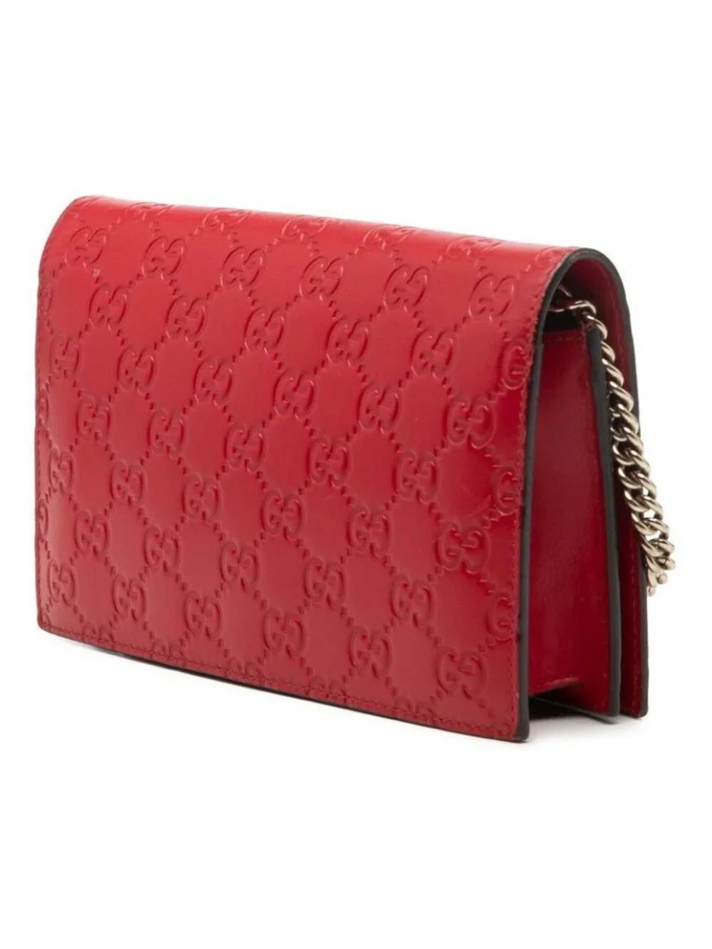 Gucci Ribbon Guccissima Chain Wallet Shoulder Bag Red Leather - Picture 2 of 5